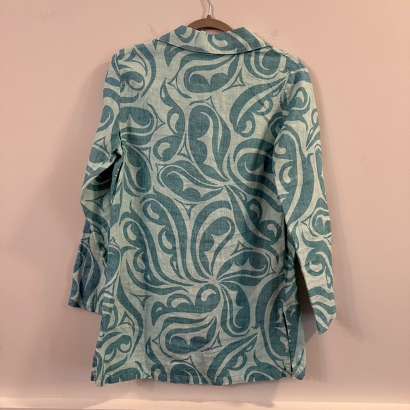 Women’s vintage IcantooTeal Patterned Button-Up linen tunic Shirt size small - Picture 4 of 4
